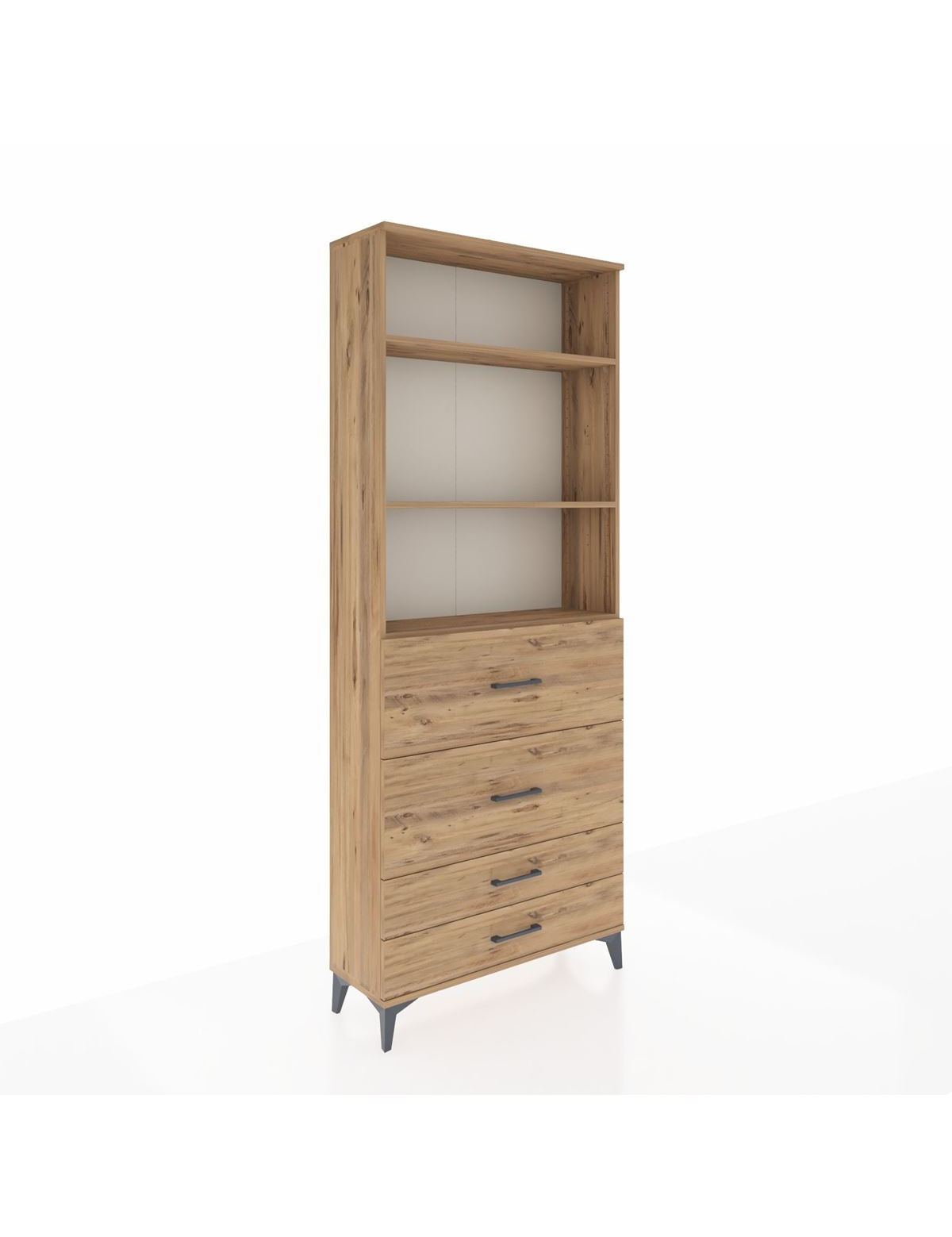 Arges Dolap 3 Raflı 4 Çekmeceli 88x30x221 Çam-Çam