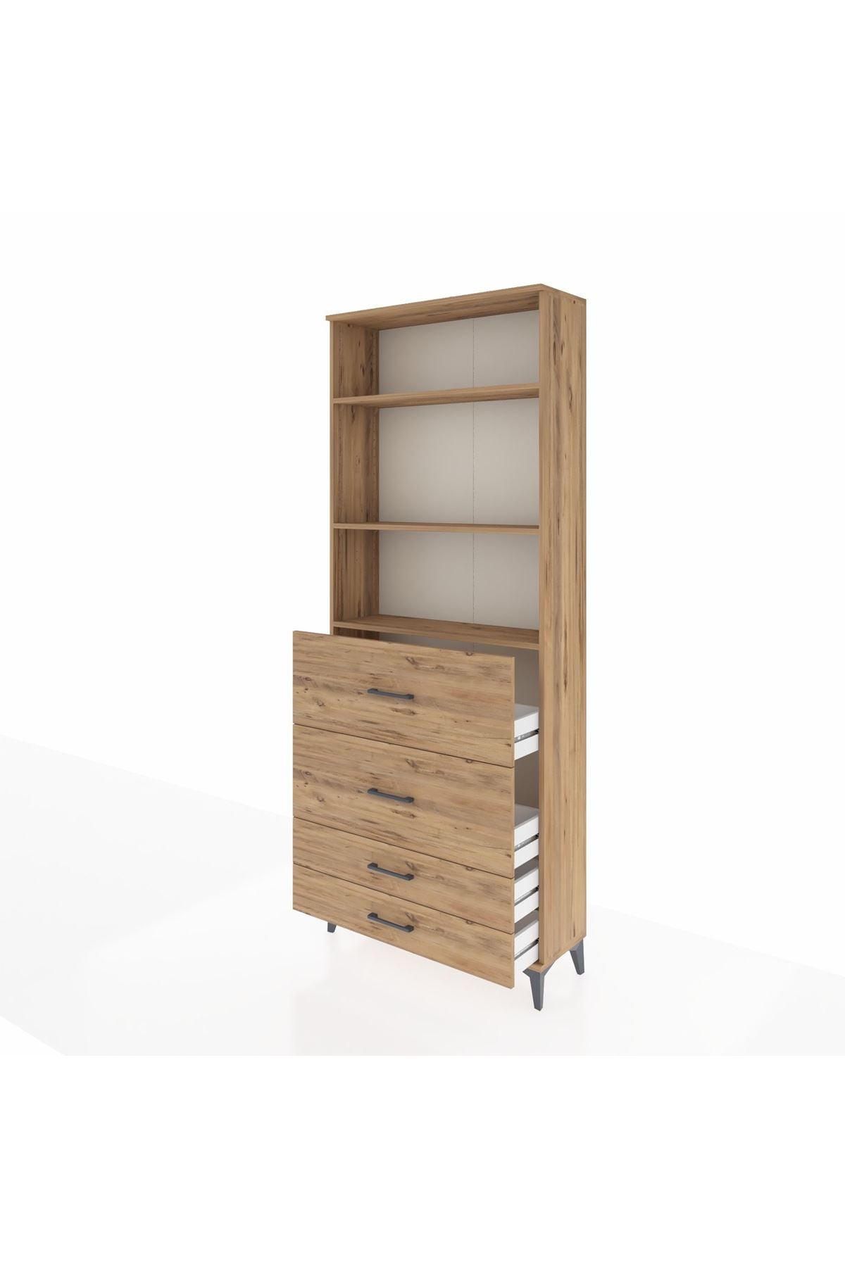 Arges Dolap 3 Raflı 4 Çekmeceli 88x30x221 Çam-Çam