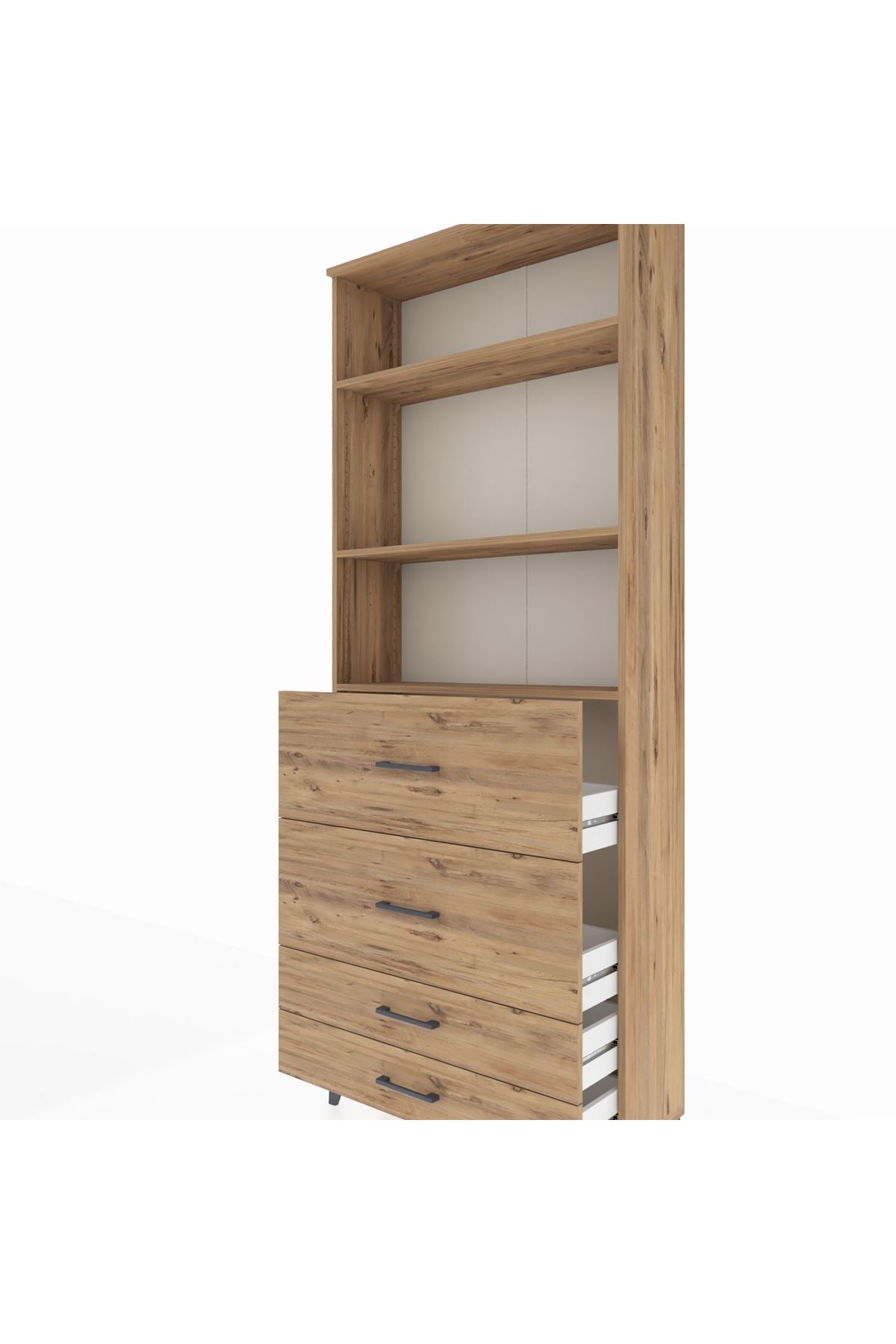 Arges Dolap 3 Raflı 4 Çekmeceli 88x30x221 Çam-Çam