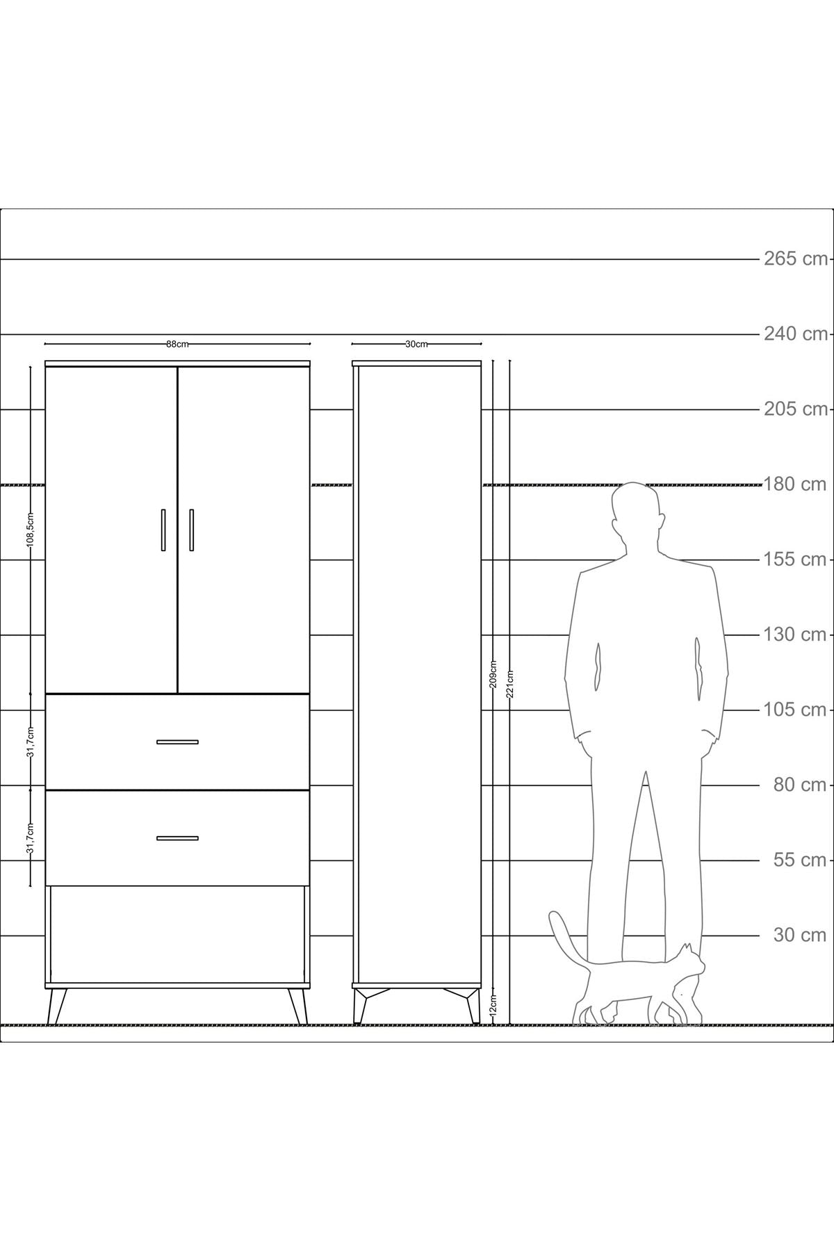 Arges Dolap 3 Raflı 2 Çekmeceli 2 Kapaklı 88x30x221 Aytaşı-Çam