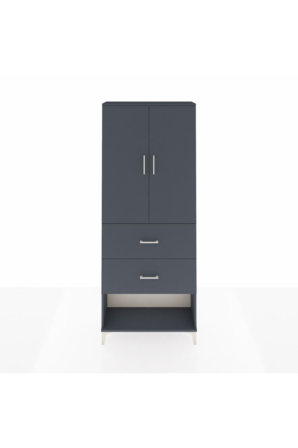 Arges Dolap 3 Raflı 2 Çekmeceli 2 Kapaklı 88x30x221 Antrasit-Antrasit