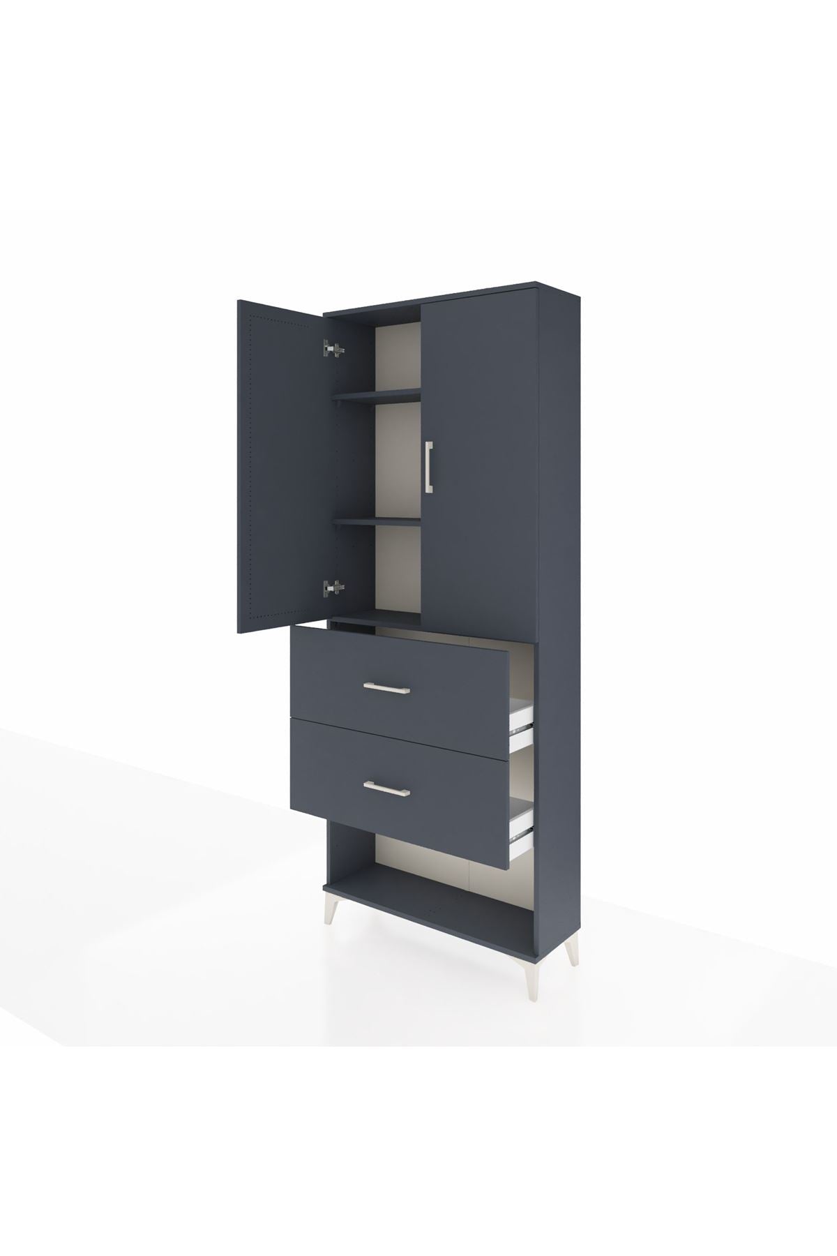 Arges Dolap 3 Raflı 2 Çekmeceli 2 Kapaklı 88x30x221 Antrasit-Antrasit