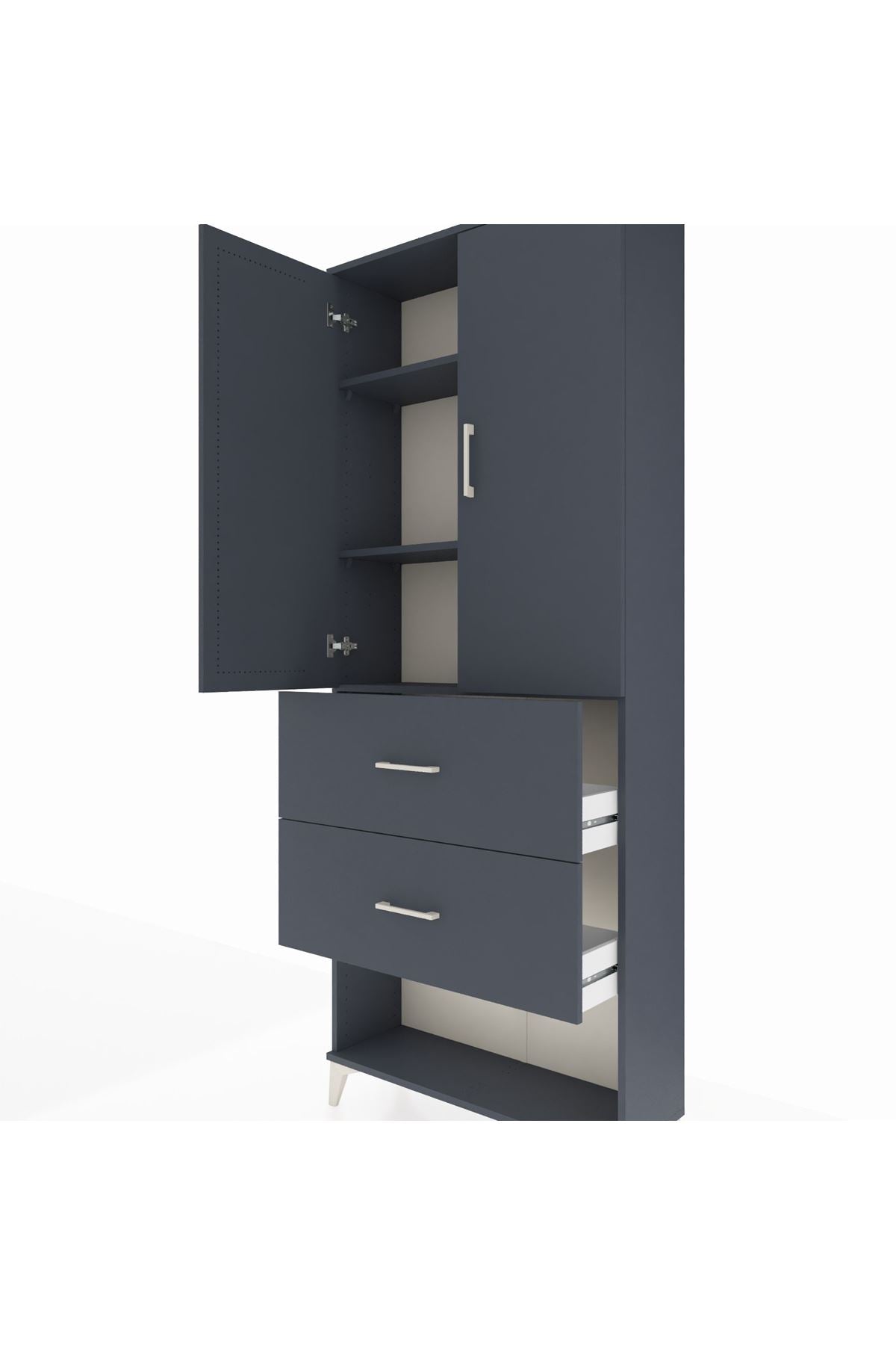 Arges Dolap 3 Raflı 2 Çekmeceli 2 Kapaklı 88x30x221 Antrasit-Antrasit
