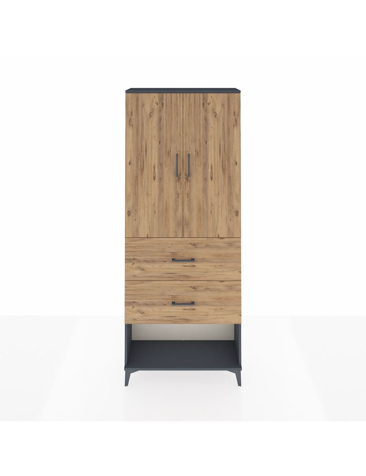 Arges Dolap 3 Raflı 2 Çekmeceli 2 Kapaklı 88x30x221 Antrasit-Çam