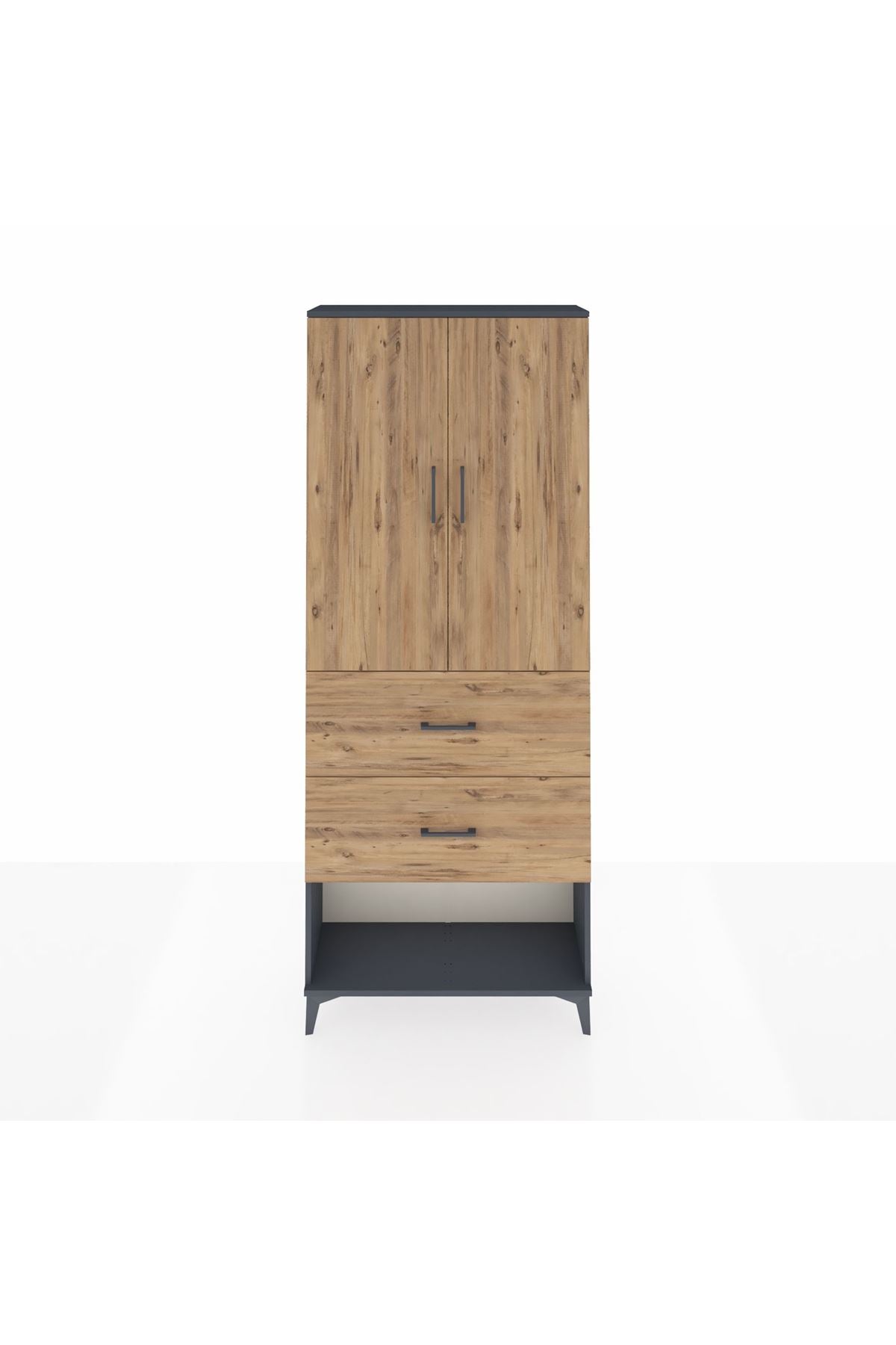 Arges Dolap 3 Raflı 2 Çekmeceli 2 Kapaklı 88x30x221 Antrasit-Çam