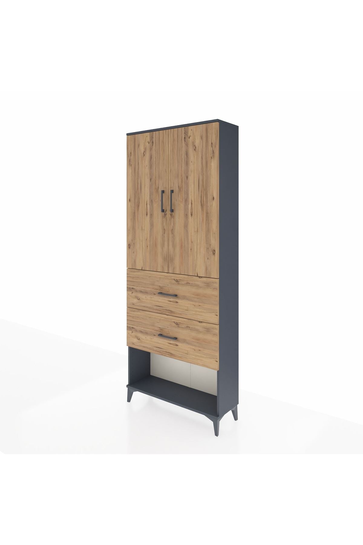 Arges Dolap 3 Raflı 2 Çekmeceli 2 Kapaklı 88x30x221 Antrasit-Çam