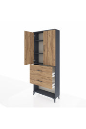 Arges Dolap 3 Raflı 2 Çekmeceli 2 Kapaklı 88x30x221 Antrasit-Çam