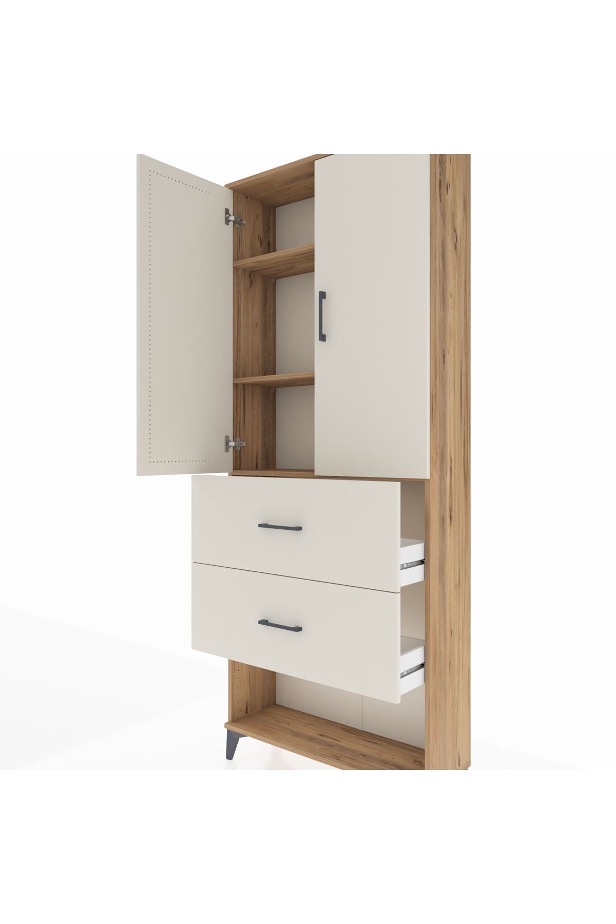 Arges Dolap 3 Raflı 2 Çekmeceli 2 Kapaklı 88x30x221 Çam-Aytaşı