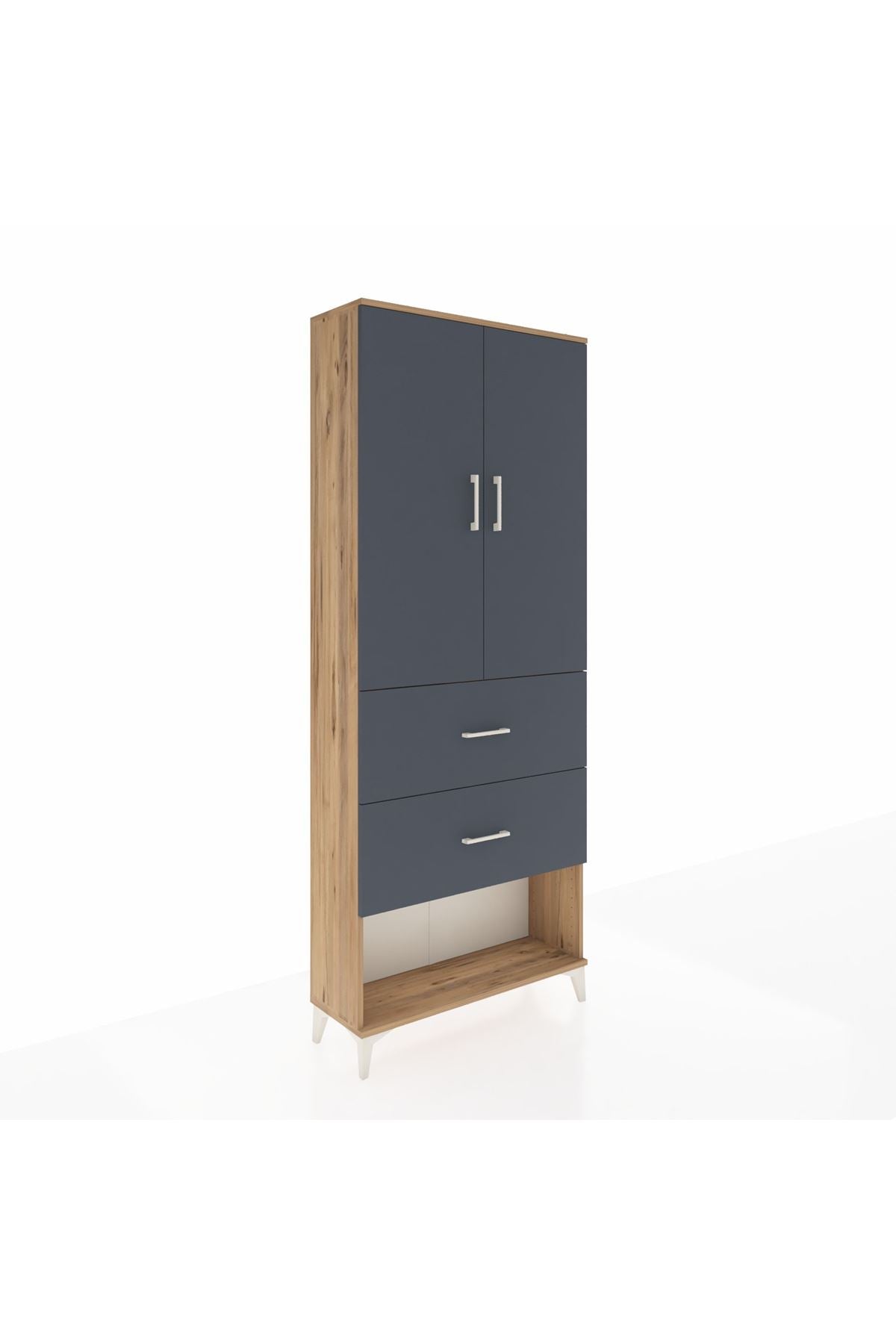 Arges Dolap 3 Raflı 2 Çekmeceli 2 Kapaklı 88x30x221 Çam-Antrasit