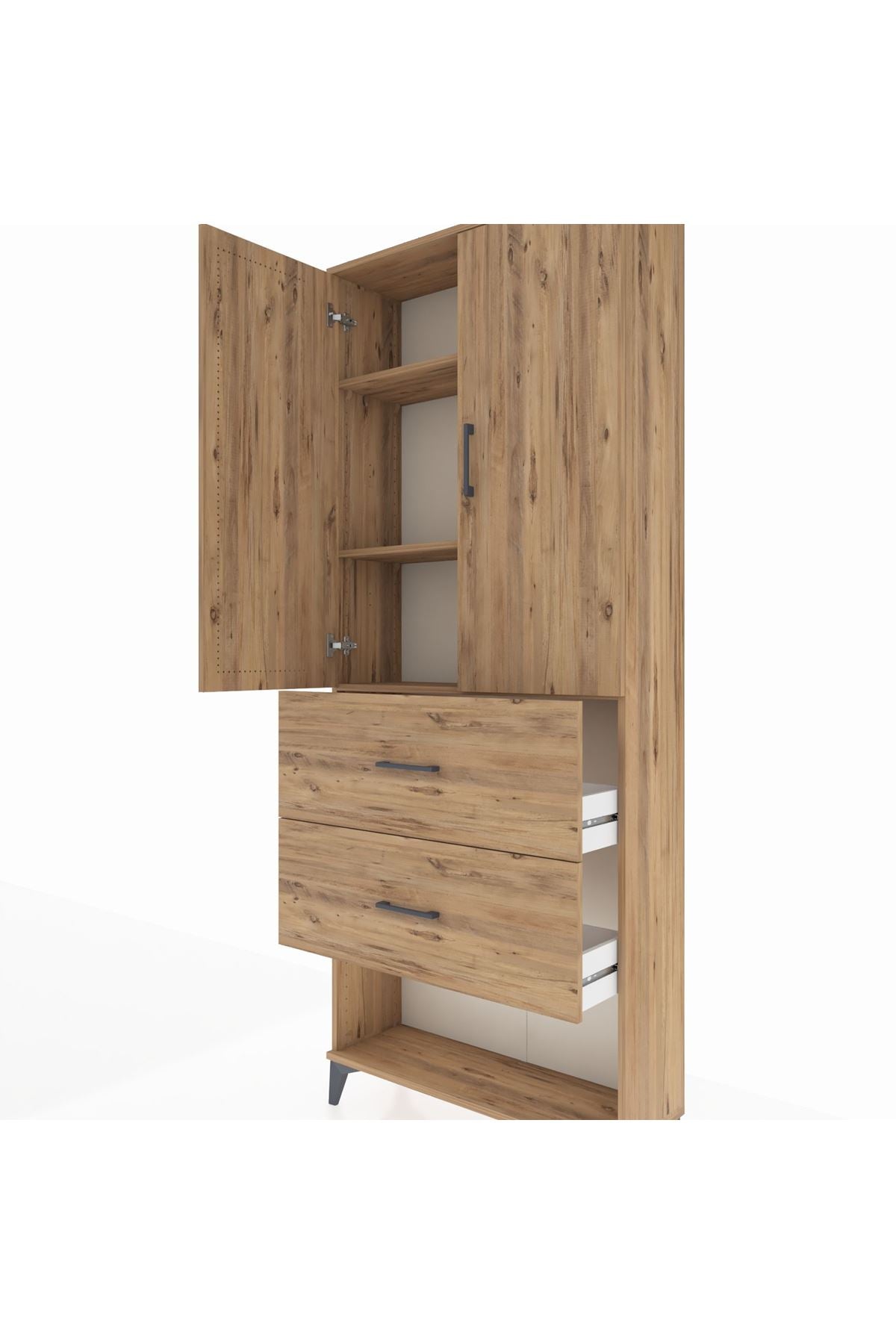 Arges Dolap 3 Raflı 2 Çekmeceli 2 Kapaklı 88x30x221 Çam-Çam