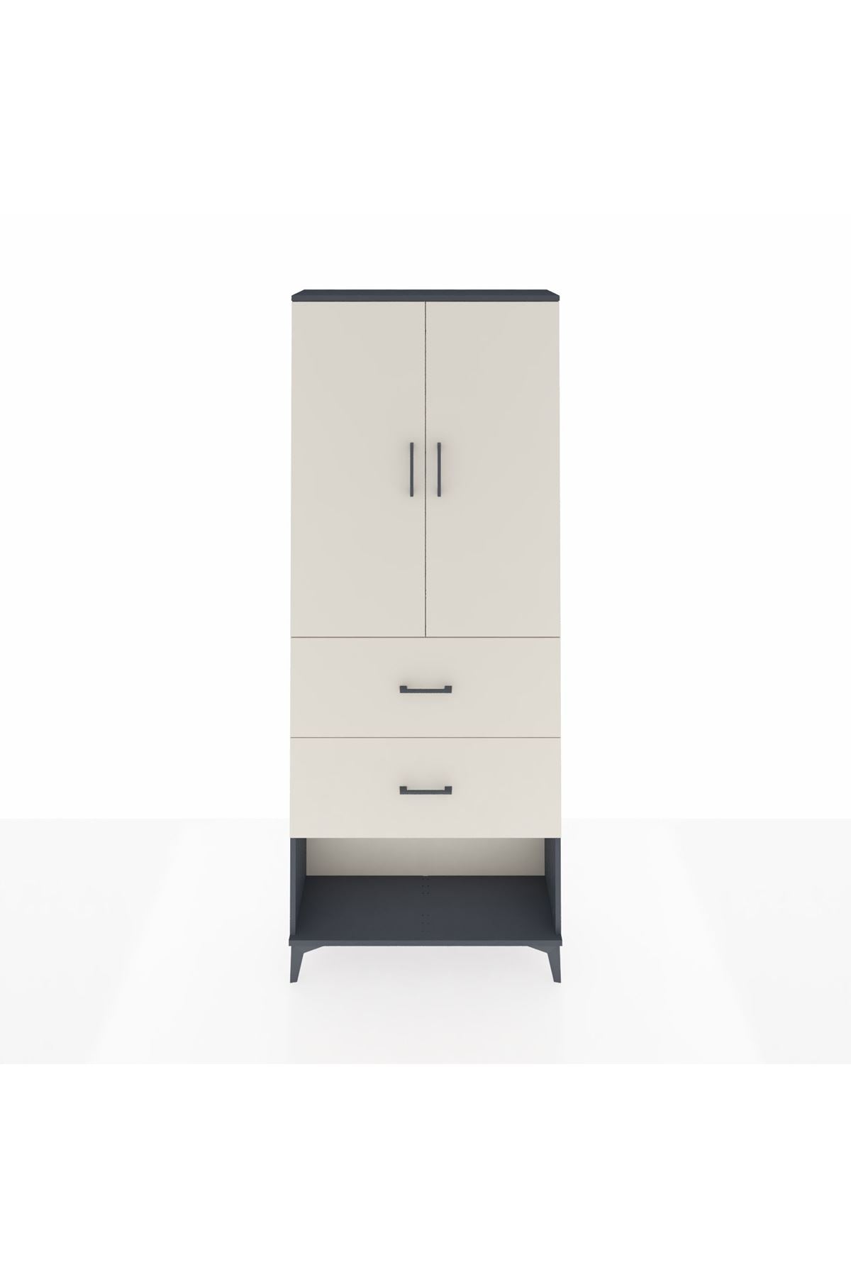 Arges Dolap 2 Raflı 2 Çekmeceli 2 Kapaklı 88x30x221 Antrasit-Aytaşı