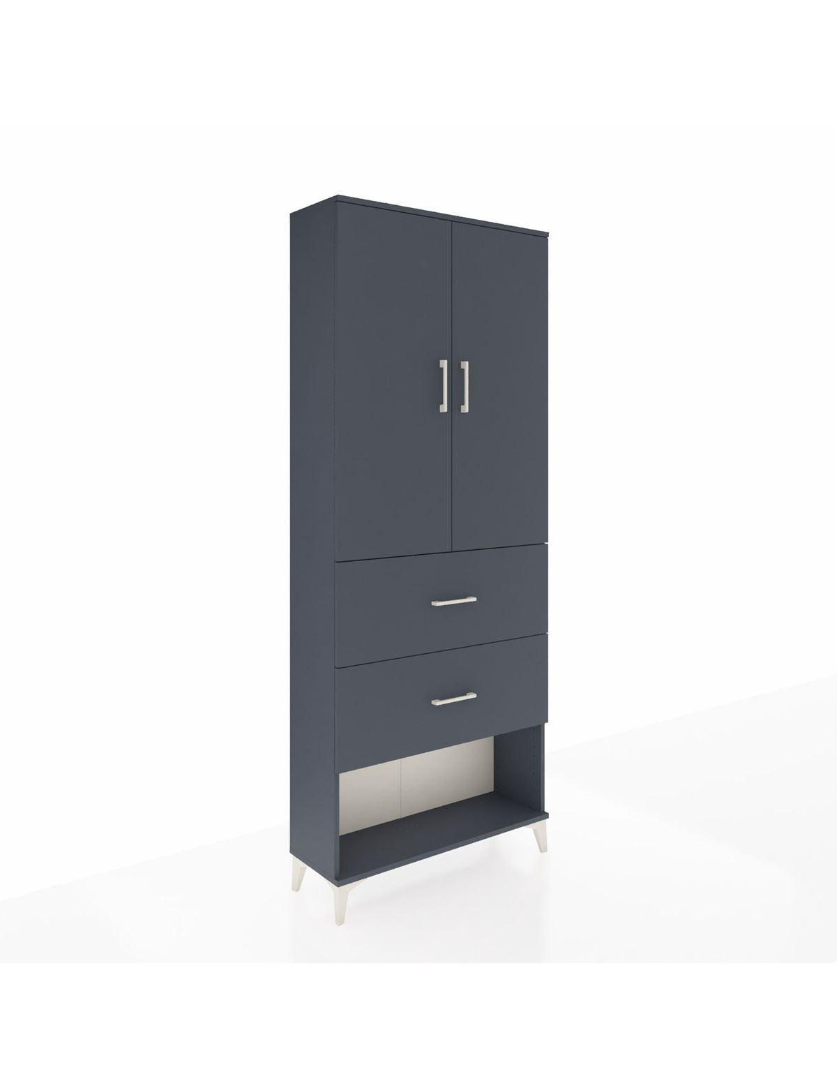 Arges Dolap 2 Raflı 2 Çekmeceli 2 Kapaklı 88x30x221 Antrasit-Antrasit