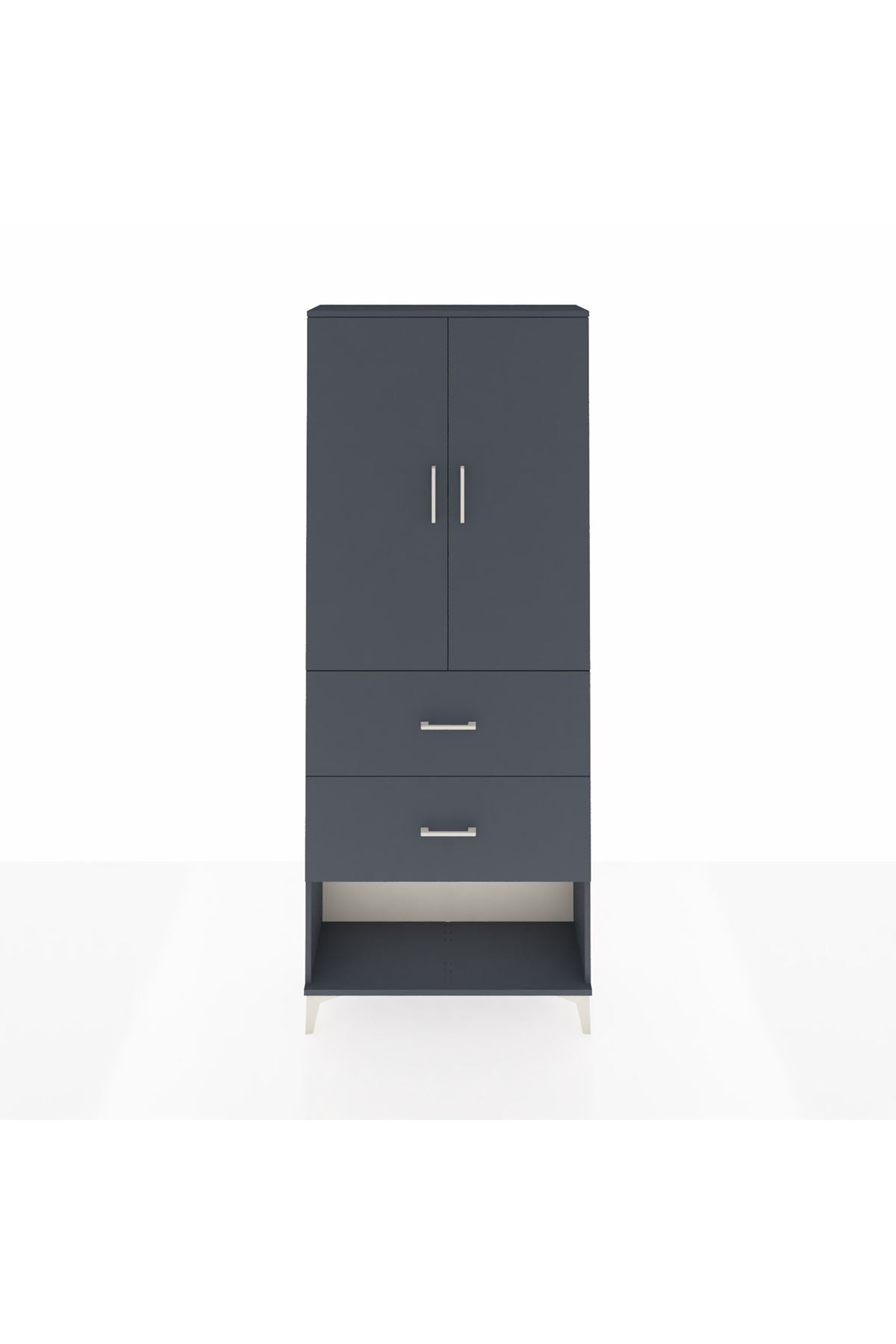 Arges Dolap 2 Raflı 2 Çekmeceli 2 Kapaklı 88x30x221 Antrasit-Antrasit