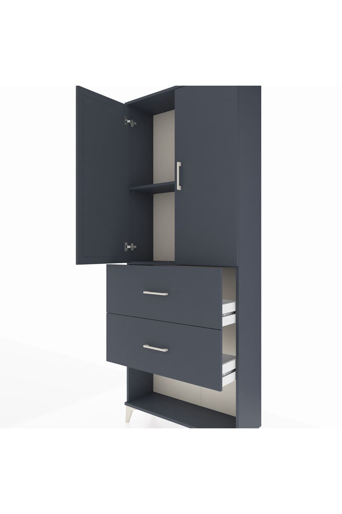 Arges Dolap 2 Raflı 2 Çekmeceli 2 Kapaklı 88x30x221 Antrasit-Antrasit