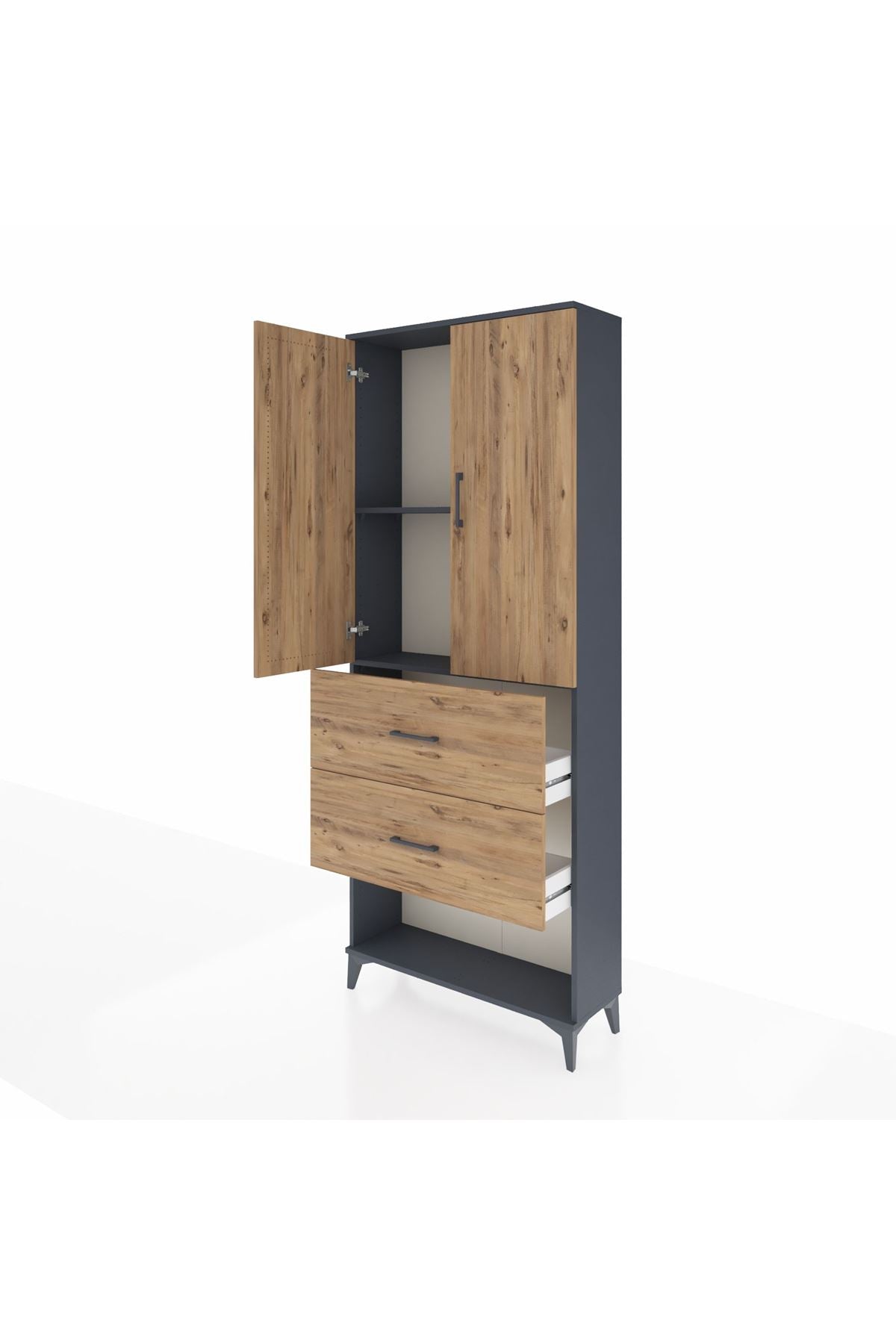 Arges Dolap 2 Raflı 2 Çekmeceli 2 Kapaklı 88x30x221 Antrasit-Çam