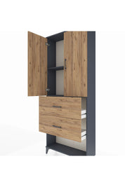Arges Dolap 2 Raflı 2 Çekmeceli 2 Kapaklı 88x30x221 Antrasit-Çam