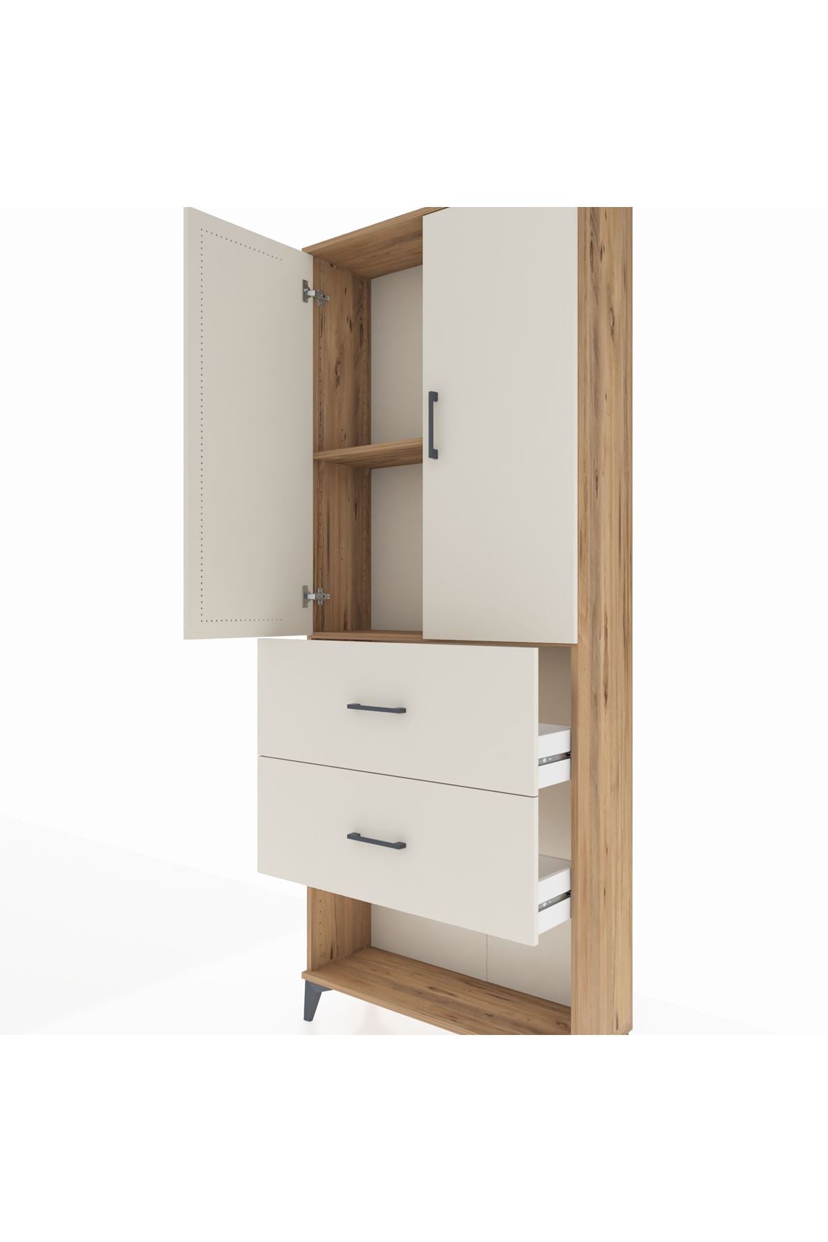 Arges Dolap 2 Raflı 2 Çekmeceli 2 Kapaklı 88x30x221 Çam-Aytaşı