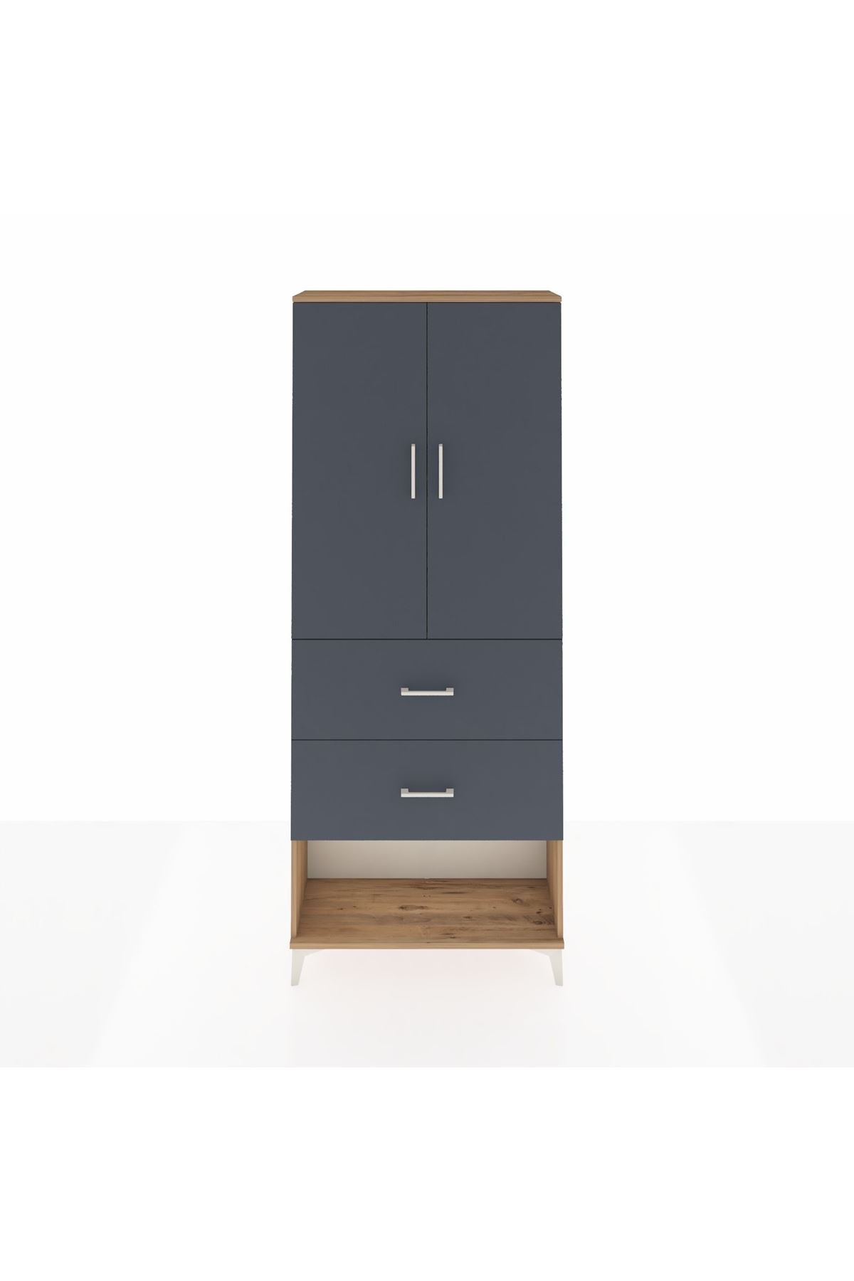 Arges Dolap 2 Raflı 2 Çekmeceli 2 Kapaklı 88x30x221 Çam-Antrasit