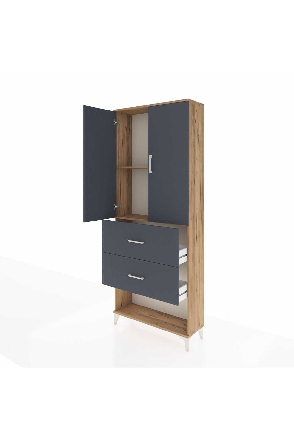 Arges Dolap 2 Raflı 2 Çekmeceli 2 Kapaklı 88x30x221 Çam-Antrasit