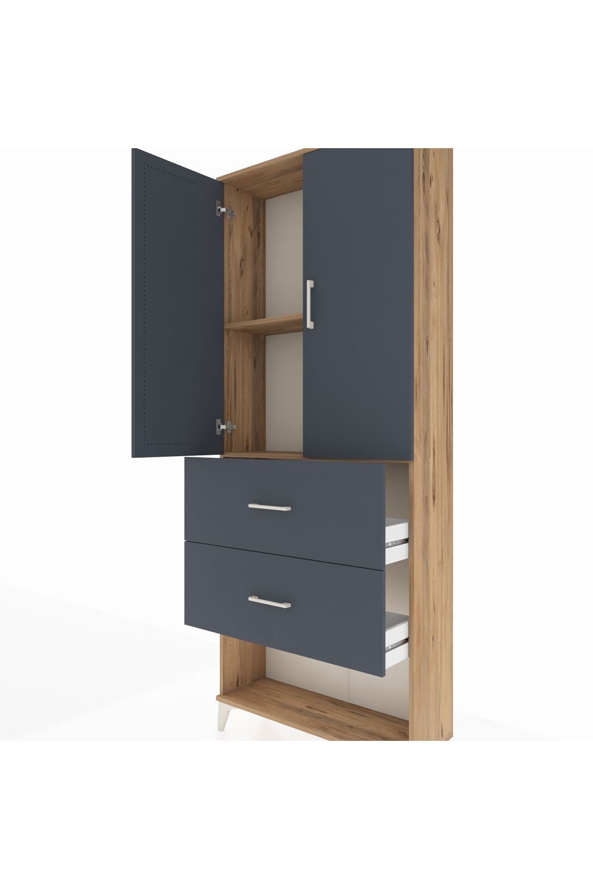 Arges Dolap 2 Raflı 2 Çekmeceli 2 Kapaklı 88x30x221 Çam-Antrasit