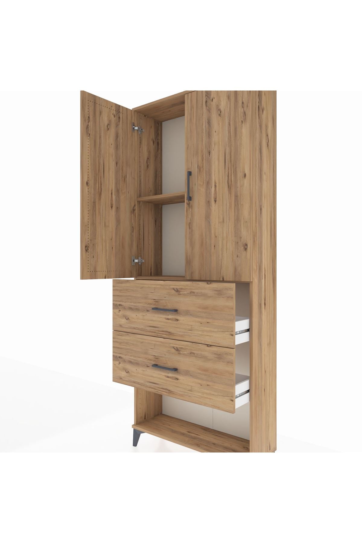 Arges Dolap 2 Raflı 2 Çekmeceli 2 Kapaklı 88x30x221 Çam-Çam