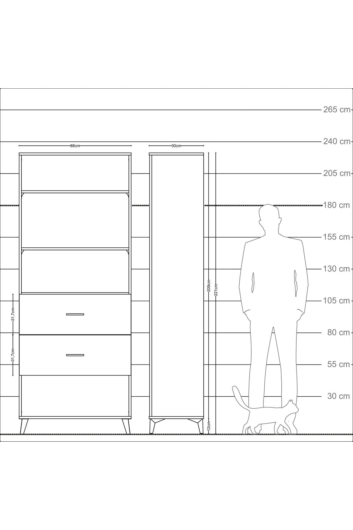 Arges Dolap 3 Raflı 2 Çekmeceli 88x30x221 Aytaşı-Çam