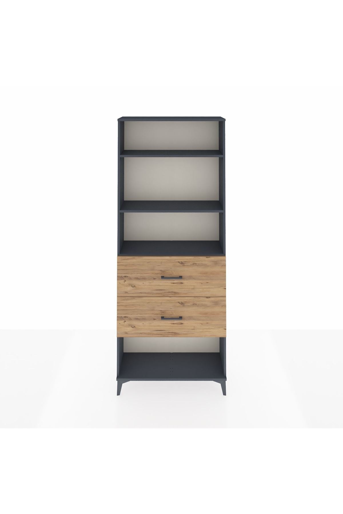 Arges Dolap 3 Raflı 2 Çekmeceli 88x30x221 Antrasit-Çam