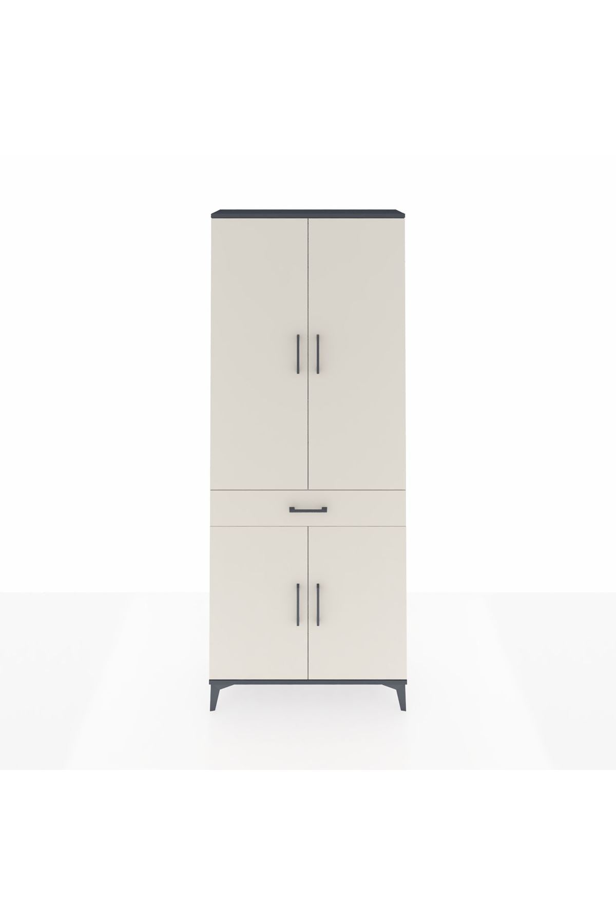 Arges Dolap 4 Raflı Tek Çekmeceli 4 Kapaklı 88x30x221 Antrasit-Aytaşı