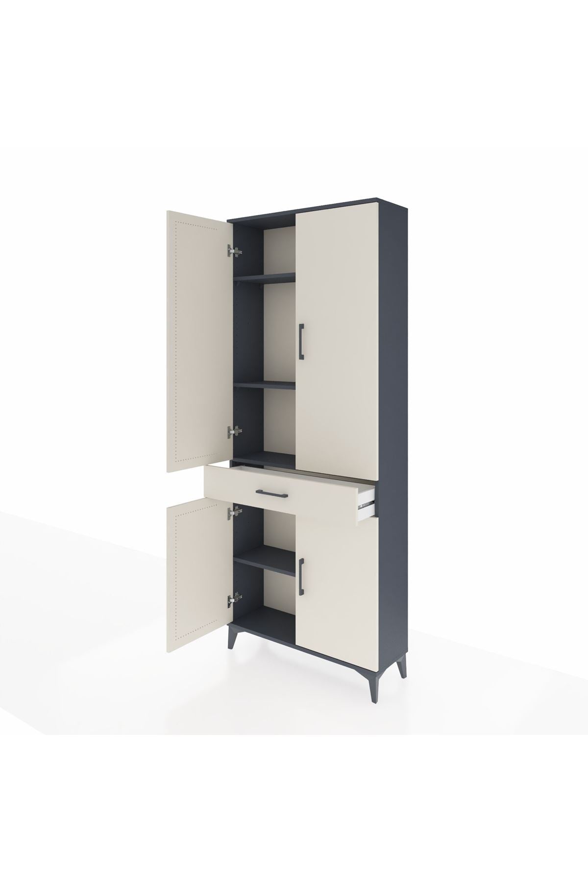 Arges Dolap 4 Raflı Tek Çekmeceli 4 Kapaklı 88x30x221 Antrasit-Aytaşı