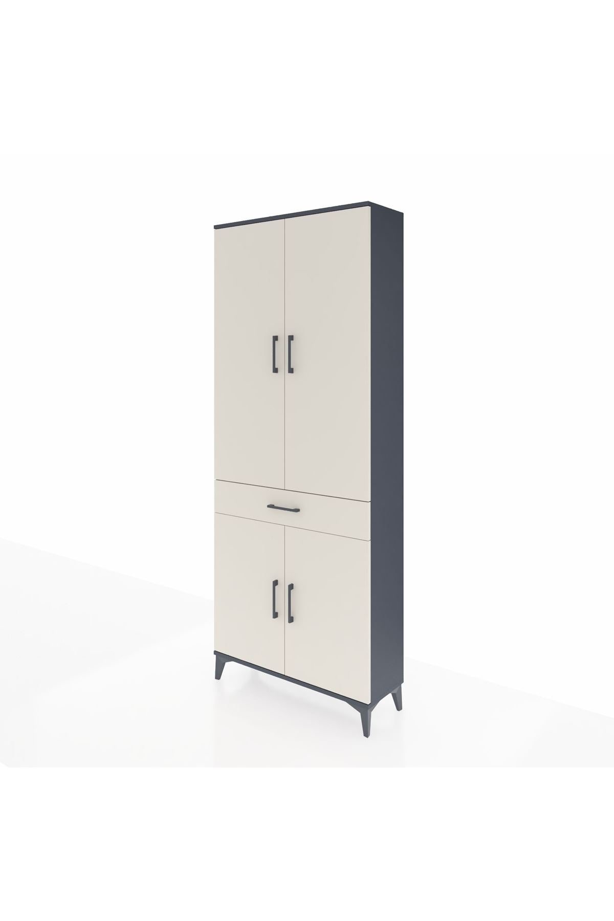 Arges Dolap 4 Raflı Tek Çekmeceli 4 Kapaklı 88x30x221 Antrasit-Aytaşı