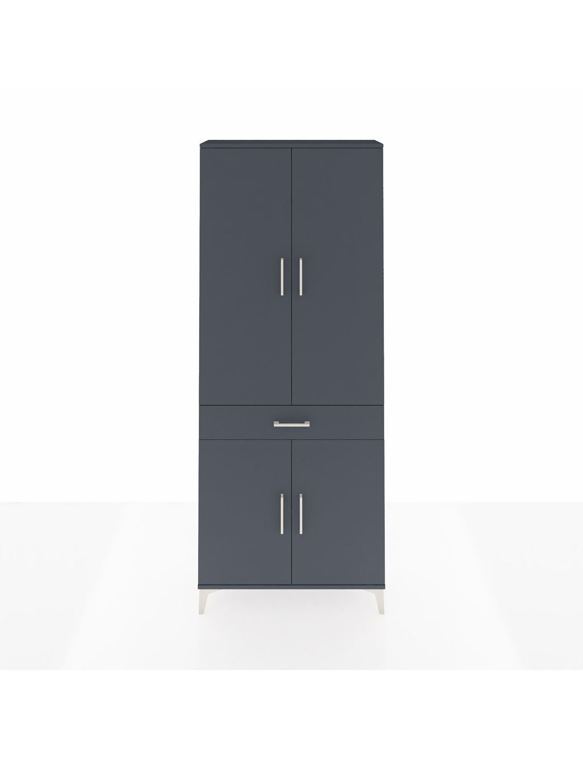 Arges Dolap 4 Raflı Tek Çekmeceli 4 Kapaklı 88x30x221 Antrasit-Antrasit