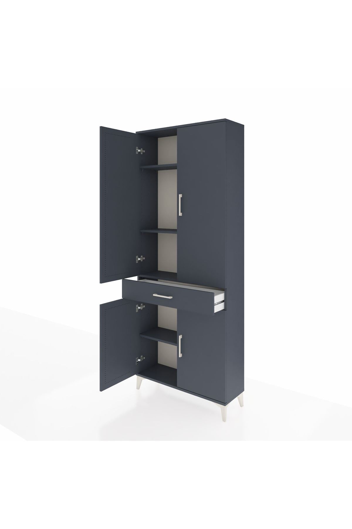 Arges Dolap 4 Raflı Tek Çekmeceli 4 Kapaklı 88x30x221 Antrasit-Antrasit