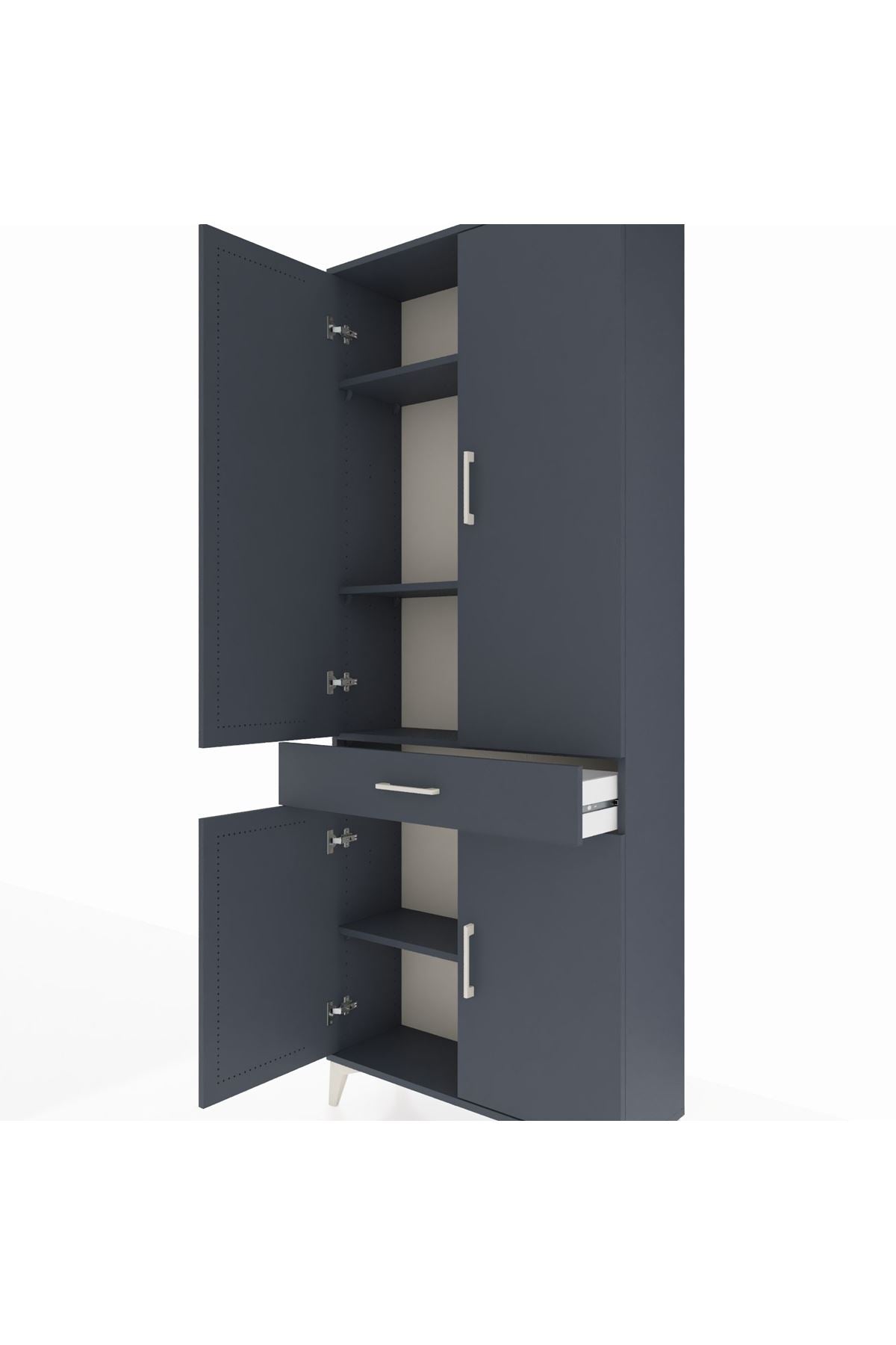 Arges Dolap 4 Raflı Tek Çekmeceli 4 Kapaklı 88x30x221 Antrasit-Antrasit