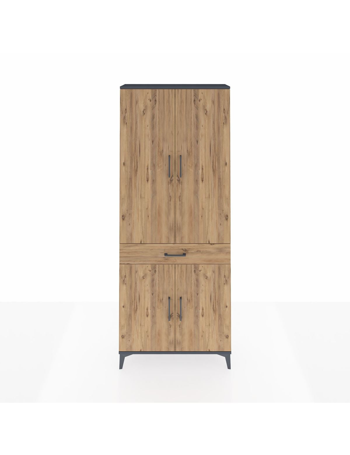 Arges Dolap 4 Raflı Tek Çekmeceli 4 Kapaklı 88x30x221 Antrasit-Çam