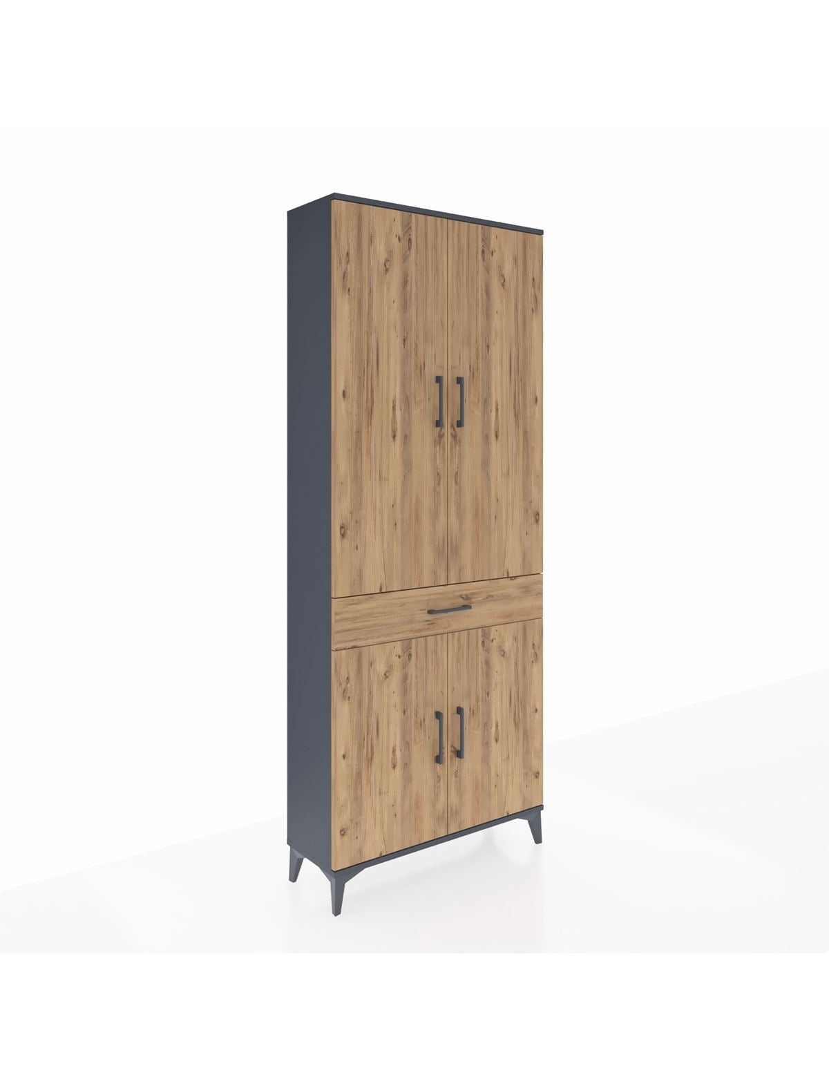 Arges Dolap 4 Raflı Tek Çekmeceli 4 Kapaklı 88x30x221 Antrasit-Çam