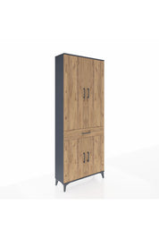 Arges Dolap 4 Raflı Tek Çekmeceli 4 Kapaklı 88x30x221 Antrasit-Çam