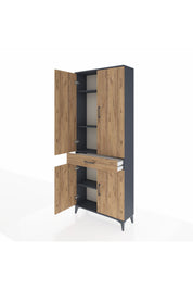 Arges Dolap 4 Raflı Tek Çekmeceli 4 Kapaklı 88x30x221 Antrasit-Çam