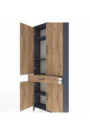 Arges Dolap 4 Raflı Tek Çekmeceli 4 Kapaklı 88x30x221 Antrasit-Çam