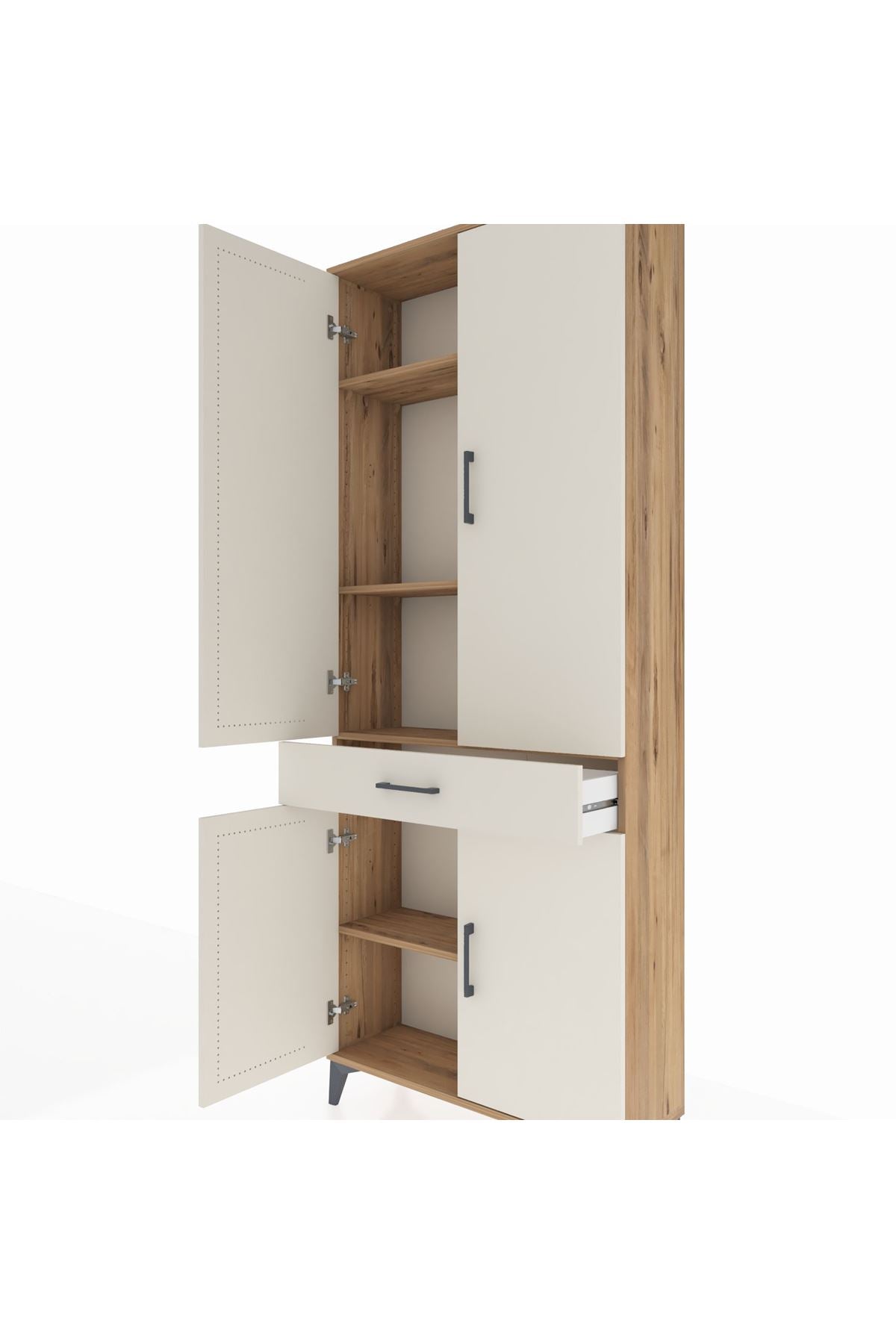 Arges Dolap 4 Raflı Tek Çekmeceli 4 Kapaklı 88x30x221 Çam-Aytaşı