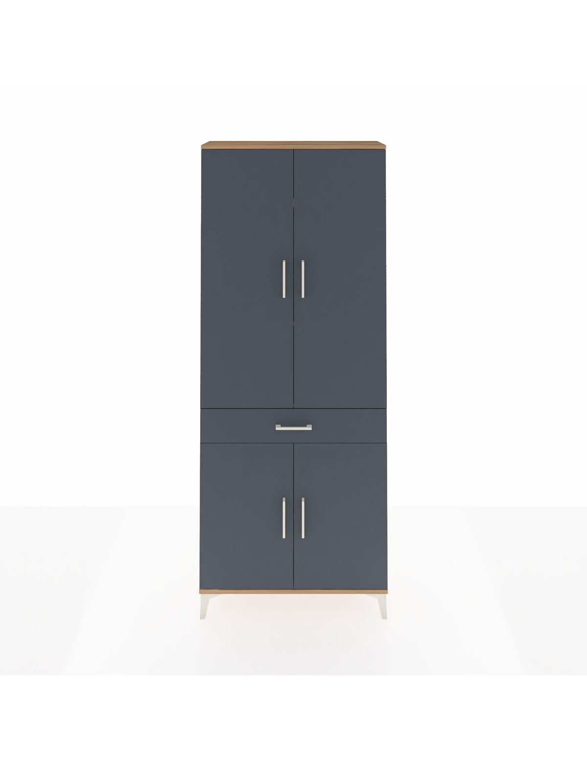 Arges Dolap 4 Raflı Tek Çekmeceli 4 Kapaklı 88x30x221 Çam-Antrasit