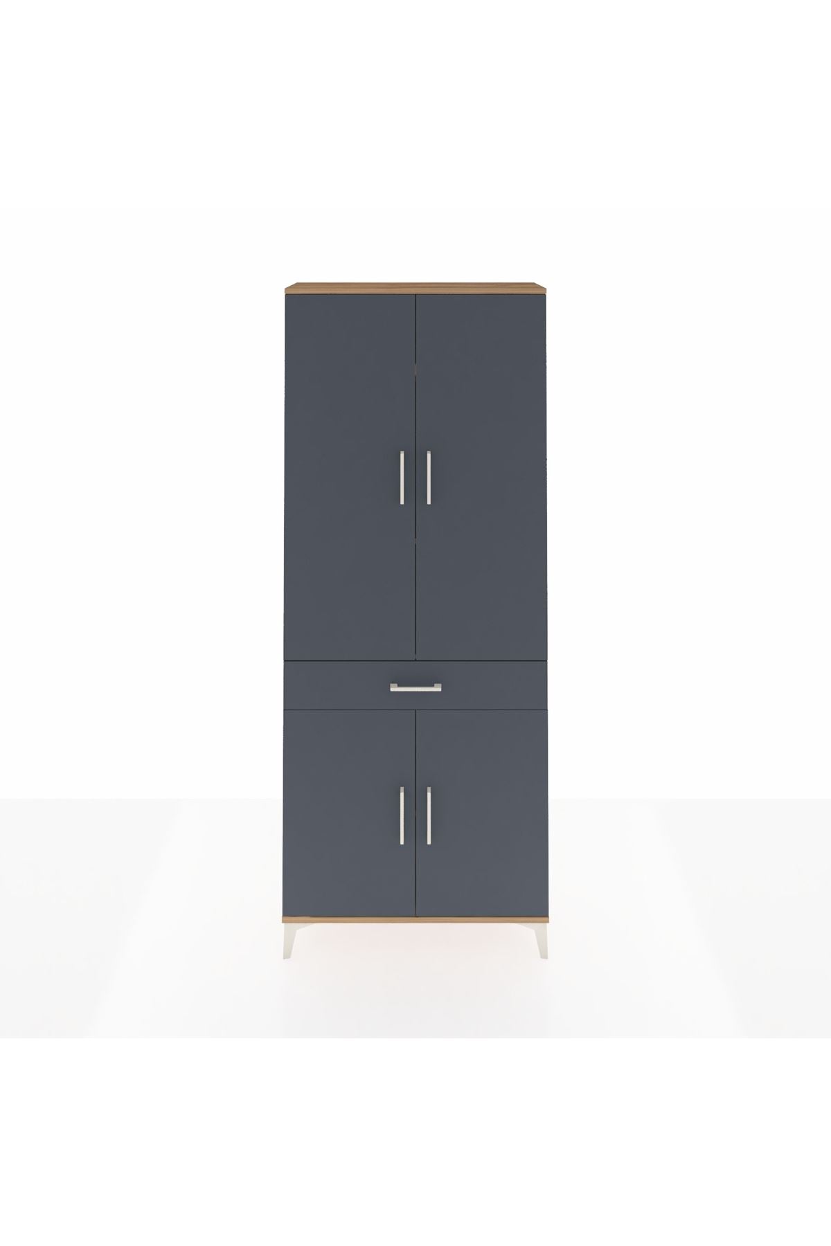Arges Dolap 4 Raflı Tek Çekmeceli 4 Kapaklı 88x30x221 Çam-Antrasit