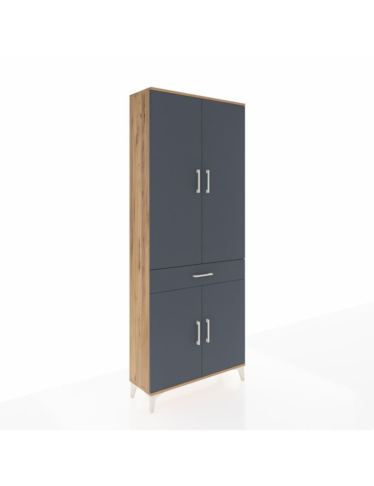 Arges Dolap 4 Raflı Tek Çekmeceli 4 Kapaklı 88x30x221 Çam-Antrasit