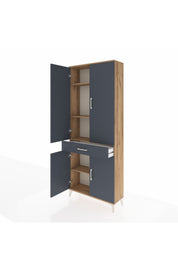 Arges Dolap 4 Raflı Tek Çekmeceli 4 Kapaklı 88x30x221 Çam-Antrasit