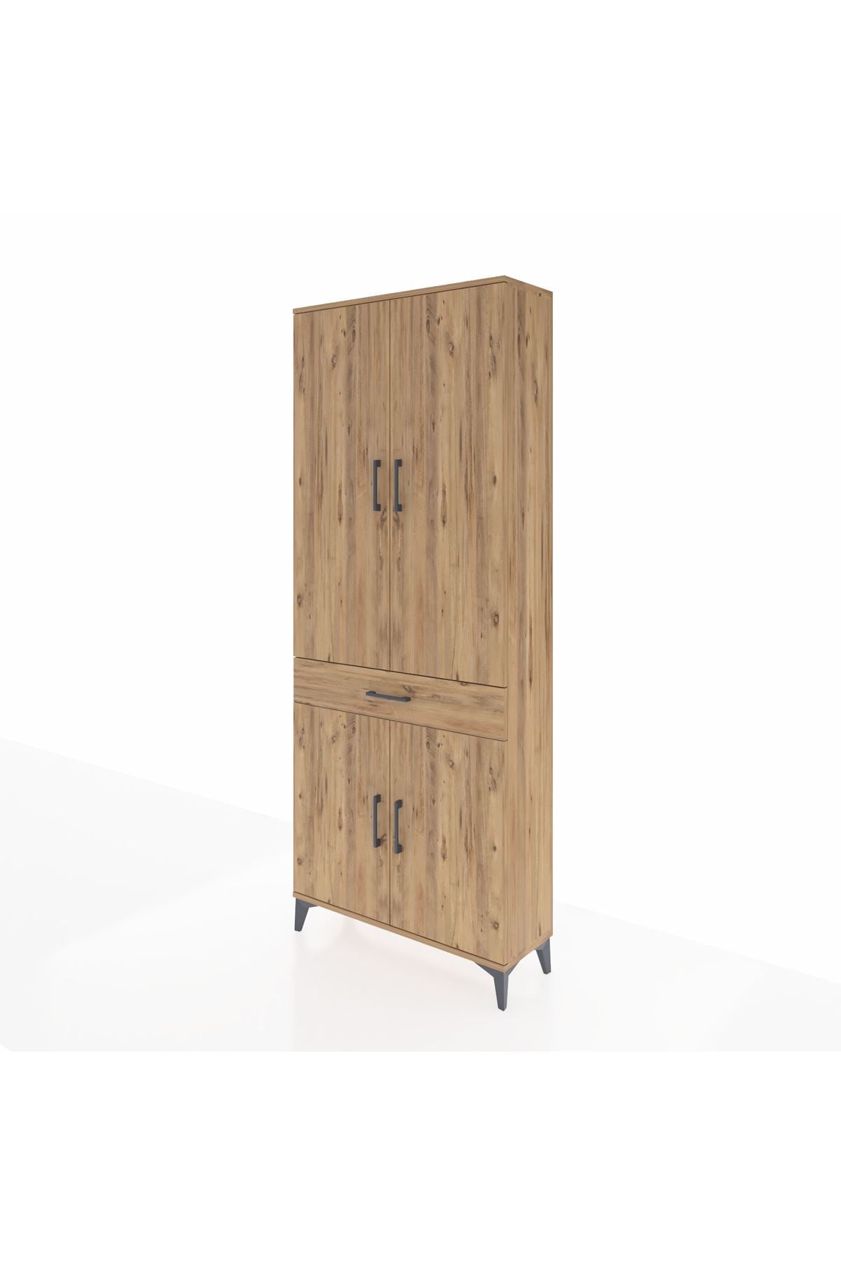 Arges Dolap 4 Raflı Tek Çekmeceli 4 Kapaklı 88x30x221 Çam-Çam