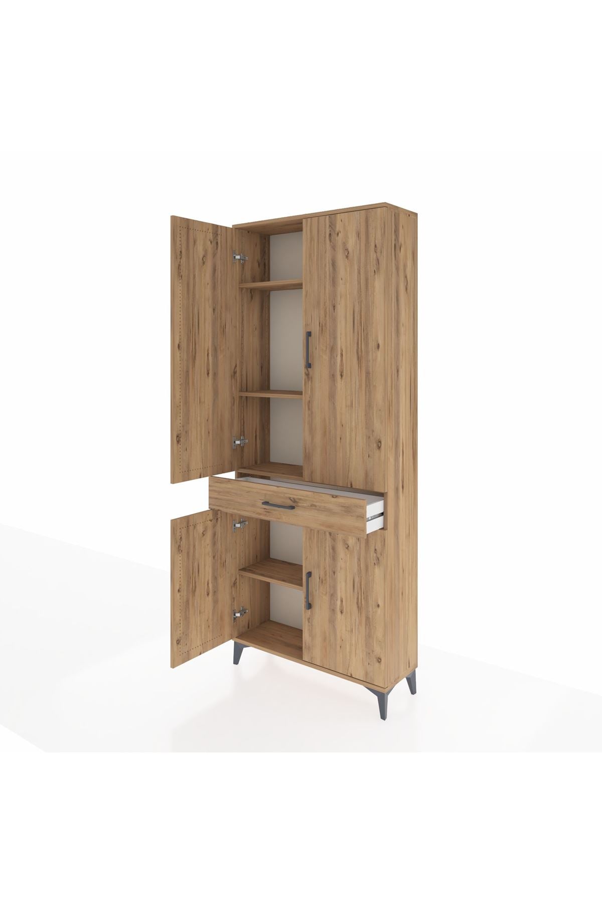 Arges Dolap 4 Raflı Tek Çekmeceli 4 Kapaklı 88x30x221 Çam-Çam