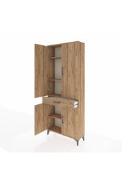 Arges Dolap 4 Raflı Tek Çekmeceli 4 Kapaklı 88x30x221 Çam-Çam