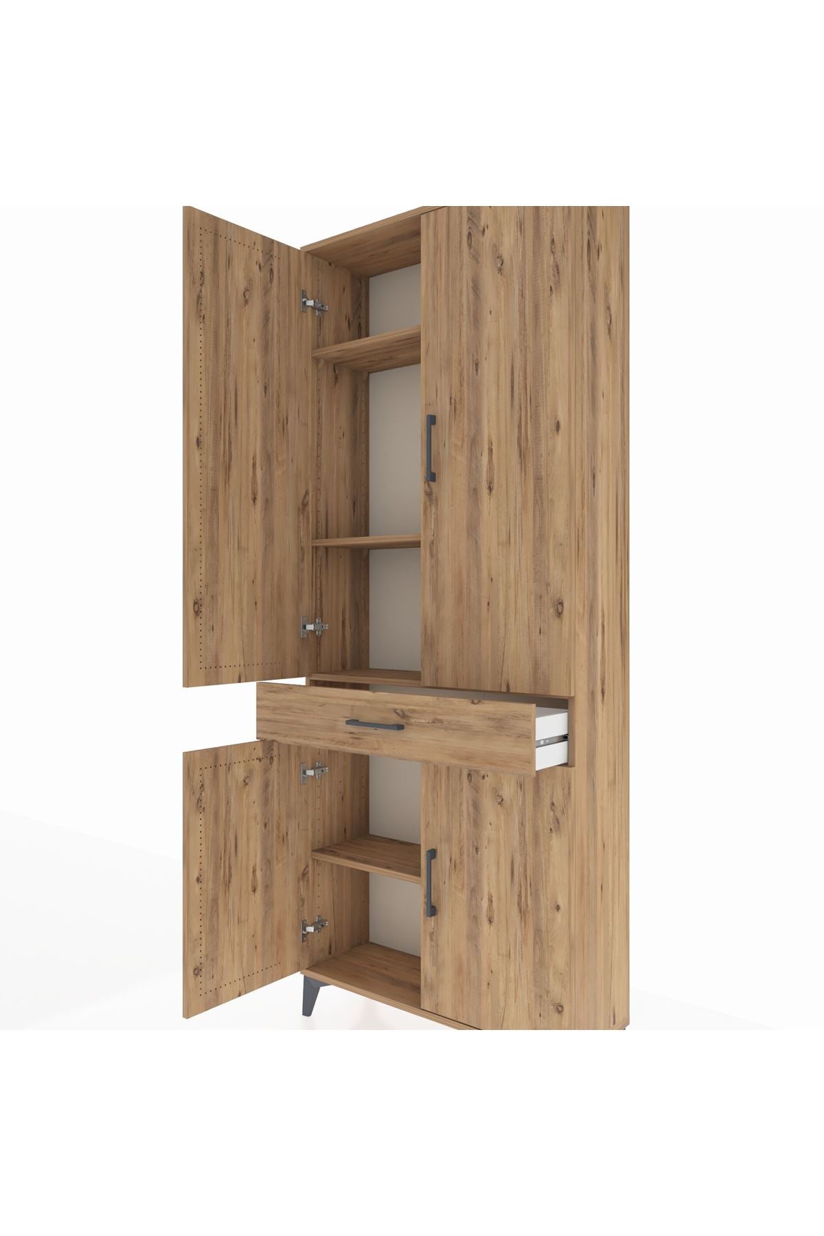 Arges Dolap 4 Raflı Tek Çekmeceli 4 Kapaklı 88x30x221 Çam-Çam