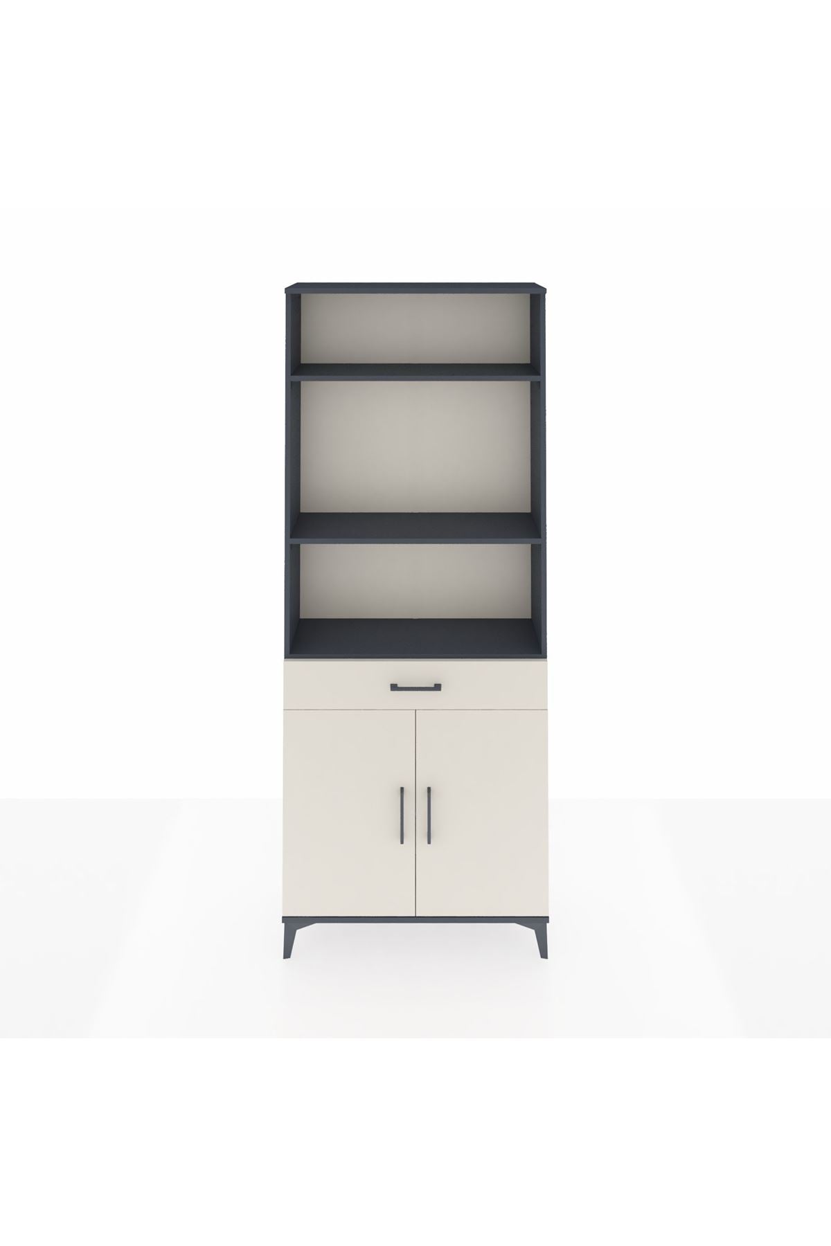 Arges Dolap 4 Raflı Tek Çekmeceli 2 Kapaklı 88x30x221 Antrasit-Aytaşı