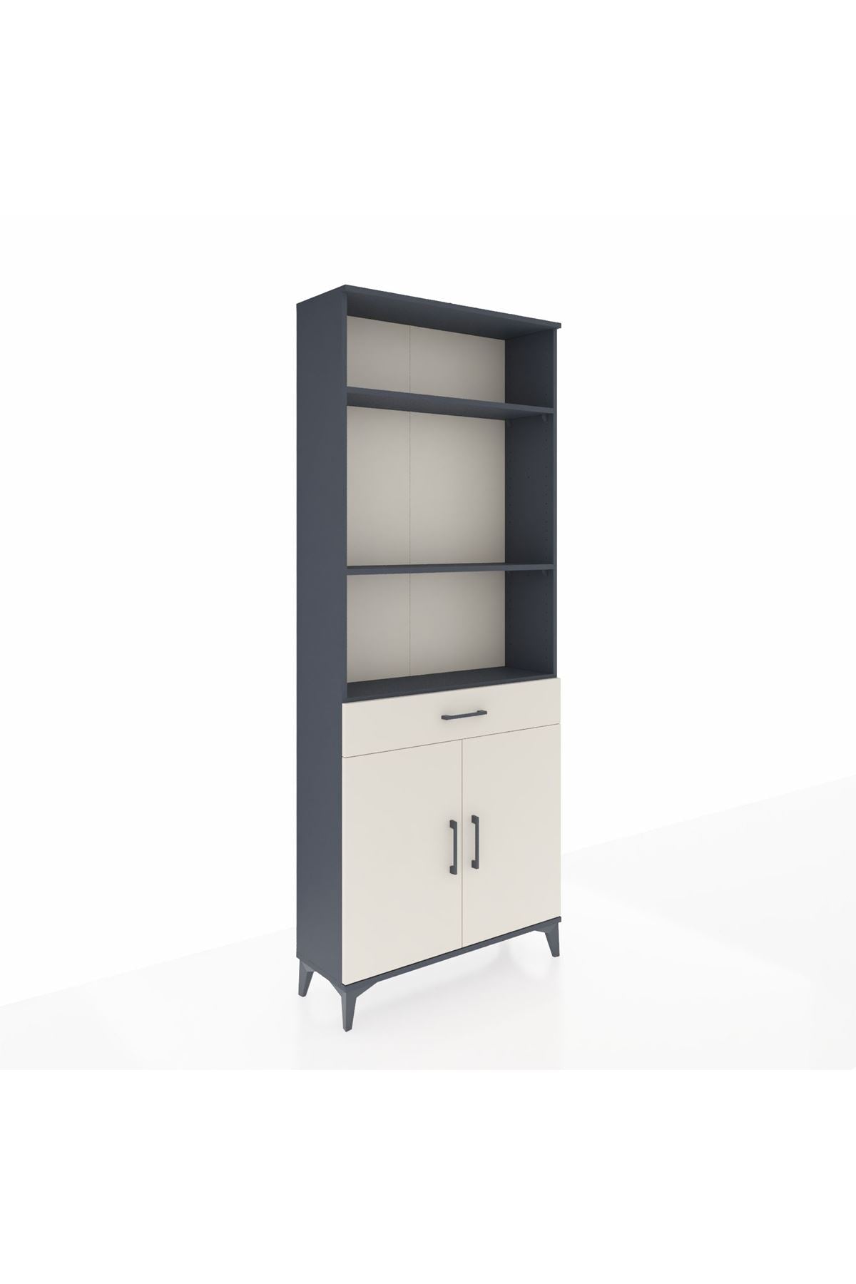 Arges Dolap 4 Raflı Tek Çekmeceli 2 Kapaklı 88x30x221 Antrasit-Aytaşı