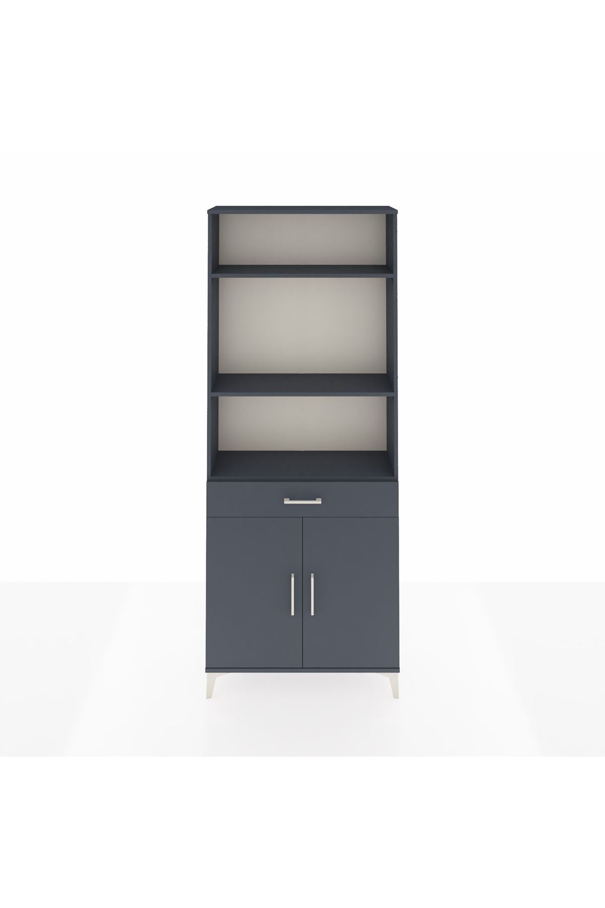 Arges Dolap 4 Raflı Tek Çekmeceli 2 Kapaklı 88x30x221 Antrasit-Antrasit